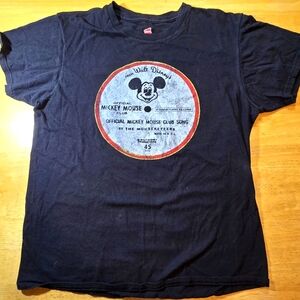 Rare DISNEY PARKS Mickey Mouse Club 45 RPM Record Lyrics T- Shirt - women's MED
